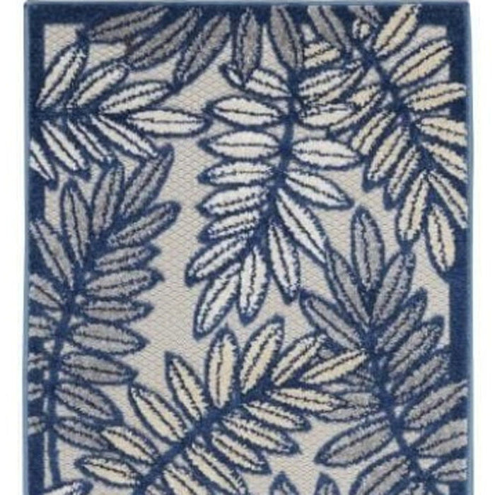 2' X 6' Floral Non Skid Indoor / Outdoor Runner Rug - Ivory / Navy