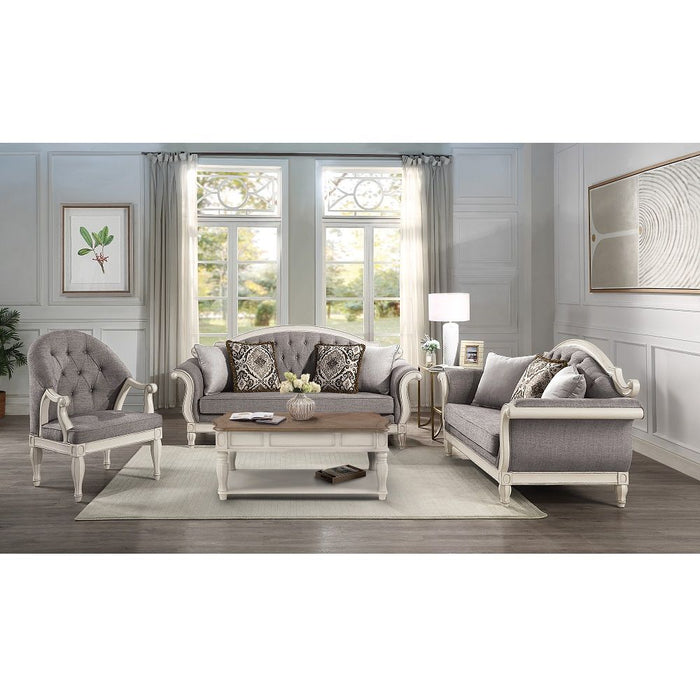 Florian - Loveseat With 3 Pillows - Gray Fabric & Antique White ACME