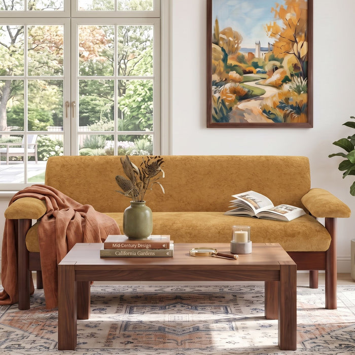 Sofa With Pillow Top Arms, Single Cushion Couch For Living Room - Yellow Noble House