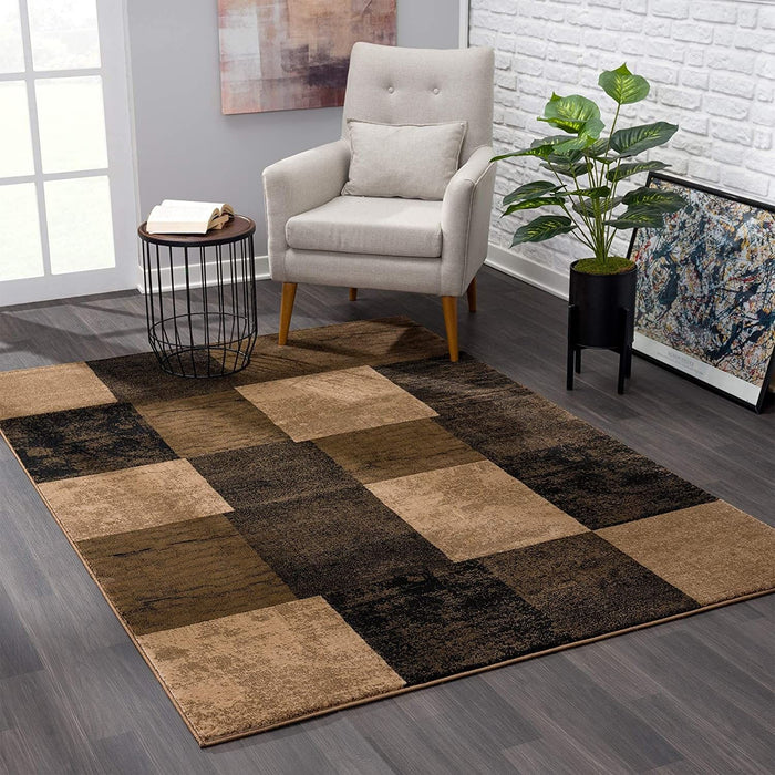 6' x 9' Checkered Dhurrie Area Rug - Brown