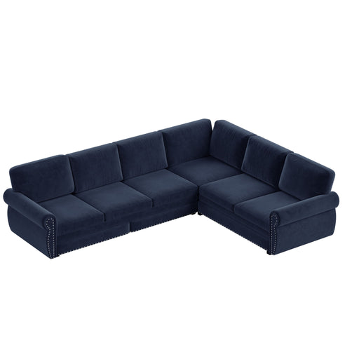 L-Shaped Sofa Couch With Pull Out Bed With Nailhead Trim & Rolled Arm Home Essentials
