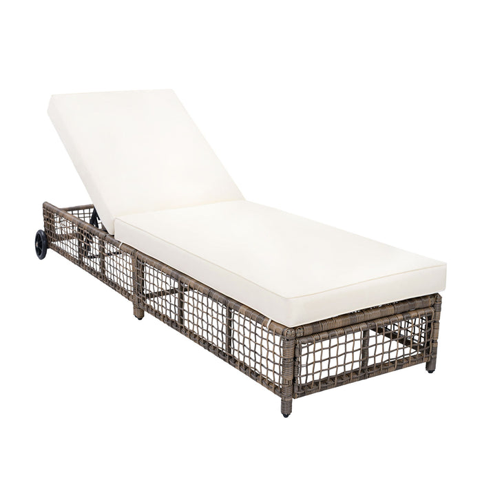 Outdoor Lounge Chair With 5 Position Backrest With Cushion And Wheels Hearth and Haven