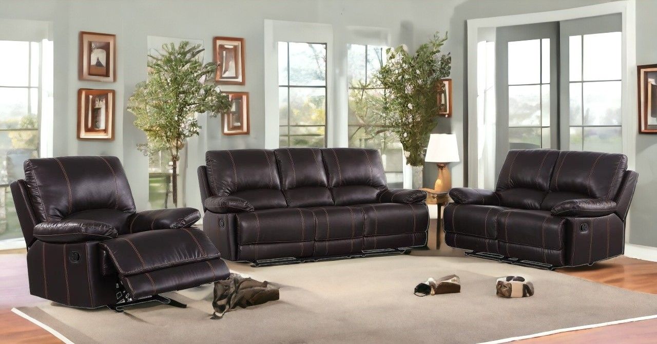 Three Piece Faux Leather Indoor Six Person Seating Set - Brown