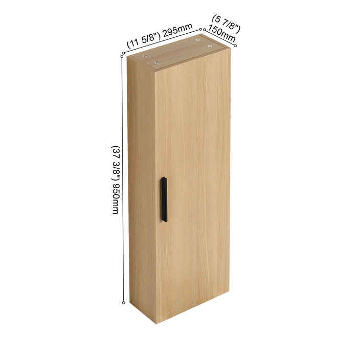 Tall Floating Bathroom Side Cabinet, Wall Mounted Single Door Storage - Light Oak Home Essentials
