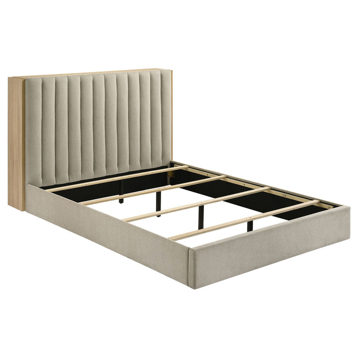 Merritt - Queen Bookcase Storage Bed With Tufted Headboard - Light Oak / Light Tan Furniture Max