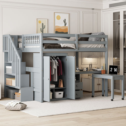 Loft Bed With Stairs, Bookshelf, Drawers, Desk & Wardrobe, Space Saving Multifunctional Furniture DreamHaus