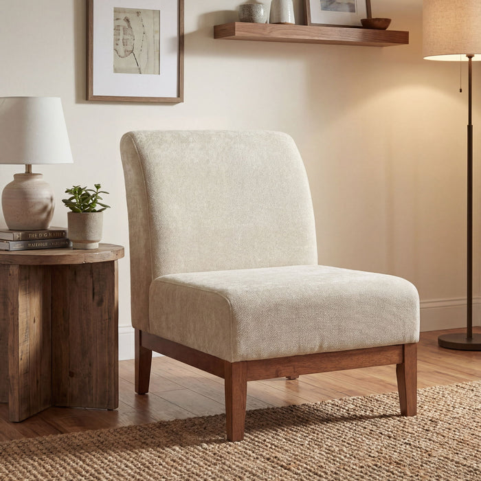 Upholstered Accent Chair - Beige / Walnut Noble House