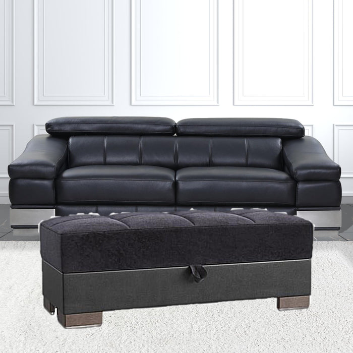 Microfiber Leather Tufted Storage Ottoman - Black / Faux