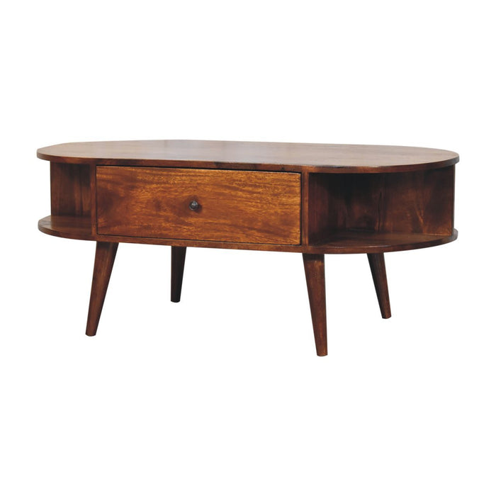 Oval Coffee Table With 1 Drawer - Chestnut