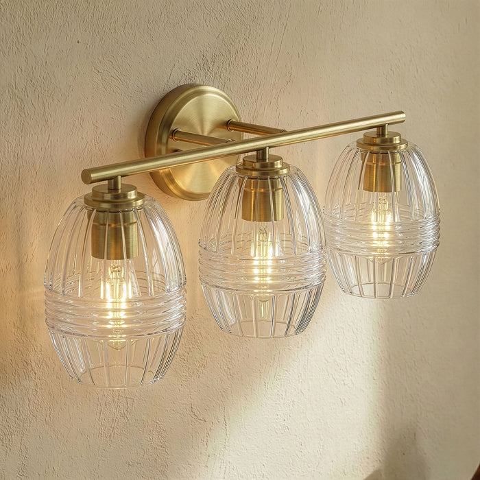 Luster - 3 Lights Vanity With Clear For Bathrooms Above Mirror Wall Lamp Satin - Clear / Gold Ashcroft Furniture