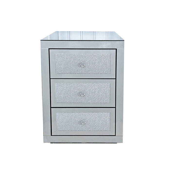 3 Drawer Nightstand - Silver Home Essentials
