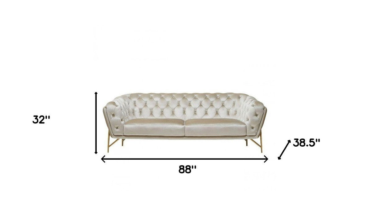 Velvet Chesterfield Sofa With Gold Legs - Beige