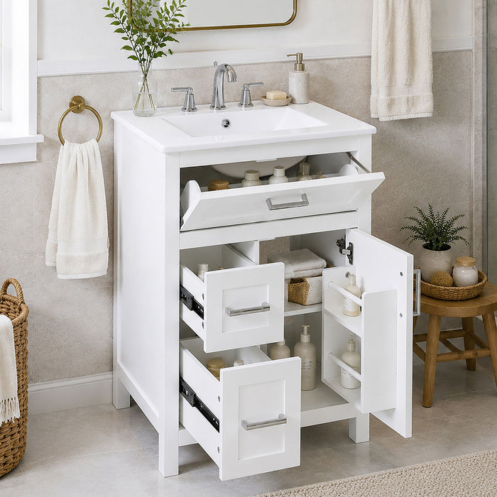 Modern Bathroom Vanity With Sink, Flip Drawer & 2 Drawers, Soft Close Hinges, Adjustable Shelf Hearth and Haven