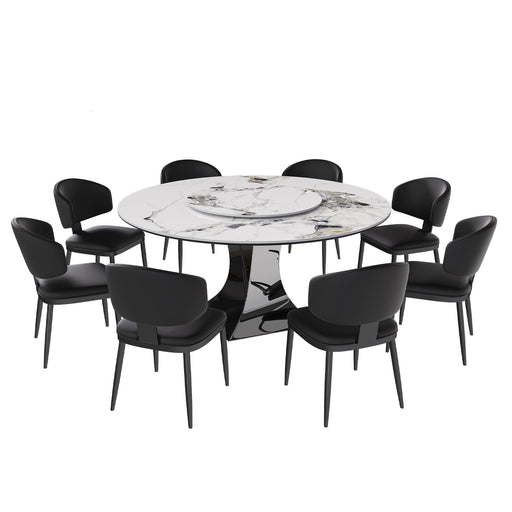 Round Dining Table With 6 Chairs Set - Silver Home Essentials