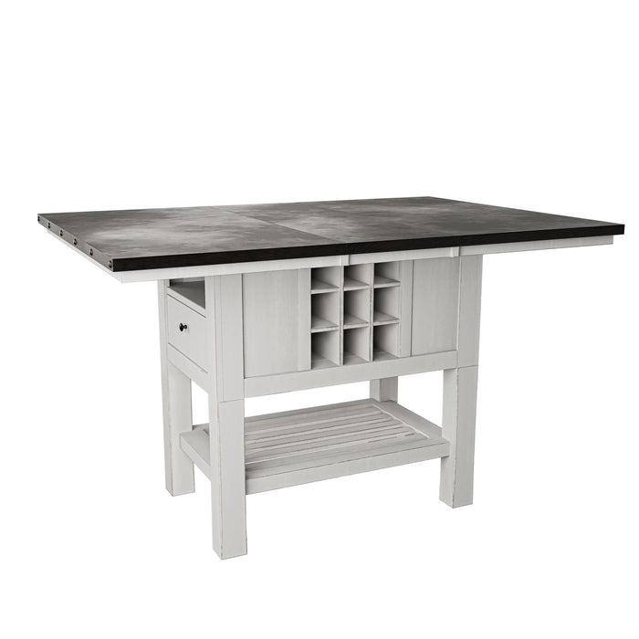 Counter Height Dining Table With 2 Leaves, Under Table Storage - Antique White / Gray Home Essentials