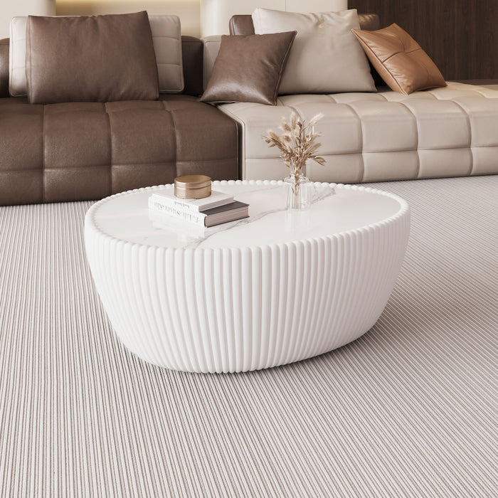 Goose Egg Shape Coffee Table For Living Room - White Pu Home Essentials