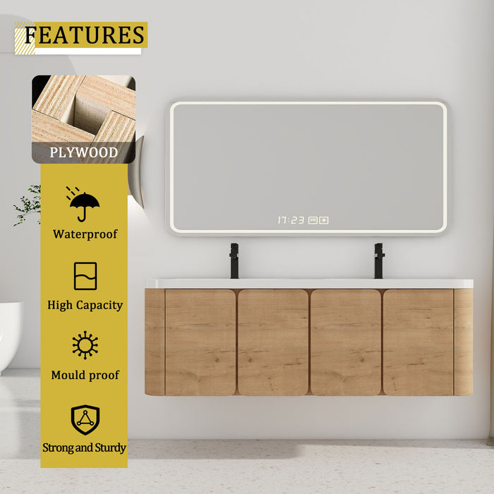 Wall Mounted Bathroom Vanity With Sink, 3 Soft Close Doors Home Essentials