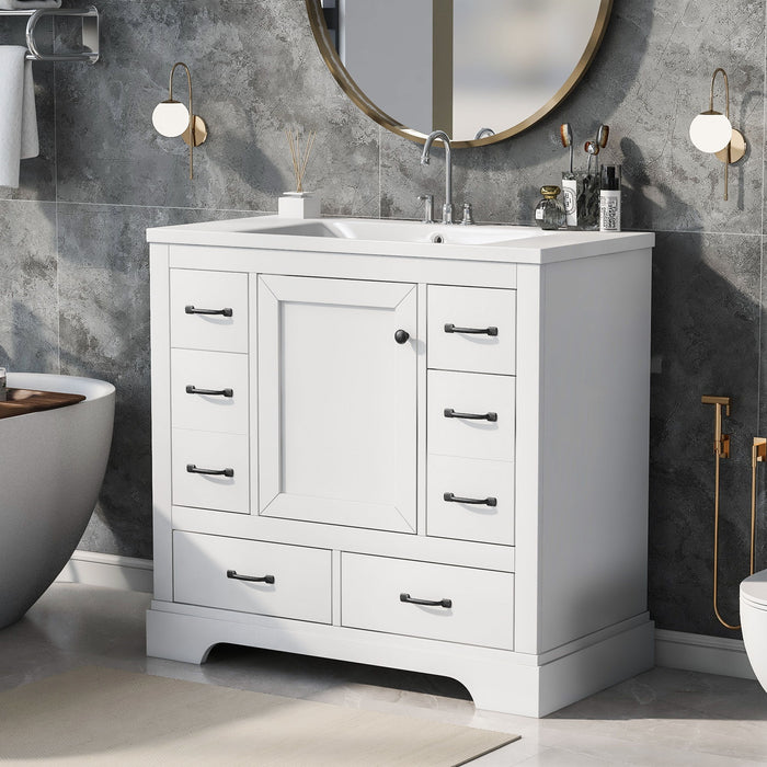 Modern Bathroom Vanity With Sink, 6 Drawers, Adjustable Shelf Hearth and Haven