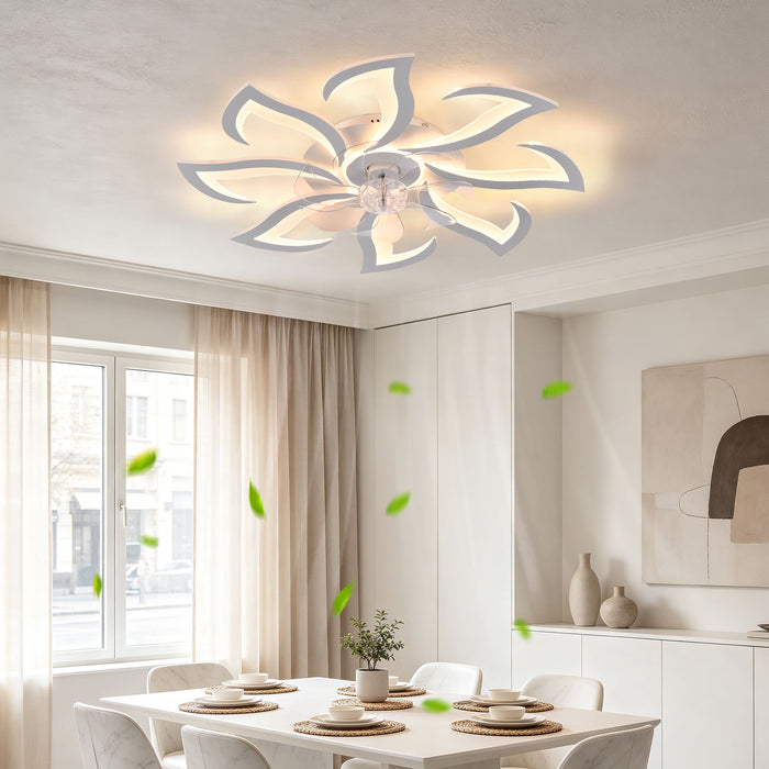 Flower Ceiling Fan With Remote Controlled LED Light, Flush Mount DC Motor Fan Daily Nest