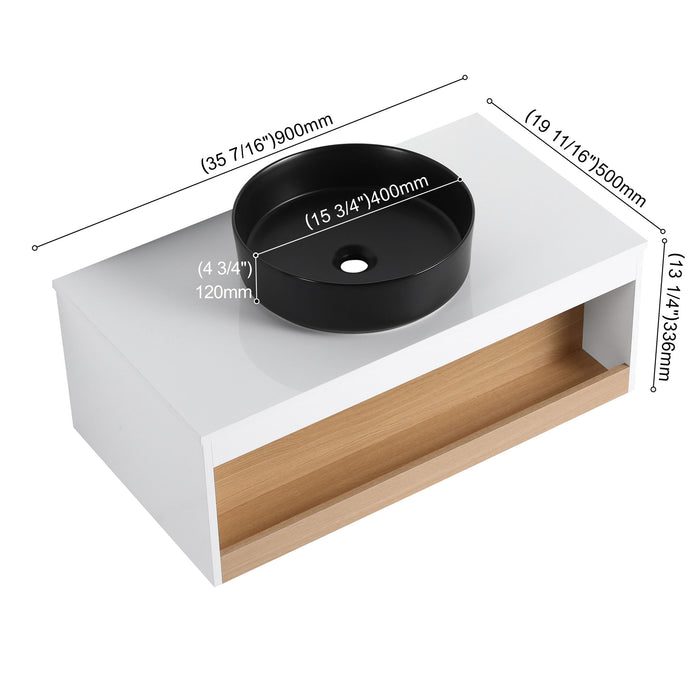 Floating Bathroom Vanity With Glossy Round Vessel Sink Home Essentials