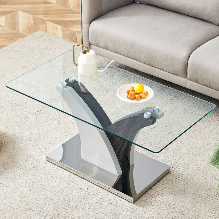 Artistic Rectangular Coffee Table With Tempered Glass Countertop Home Essentials