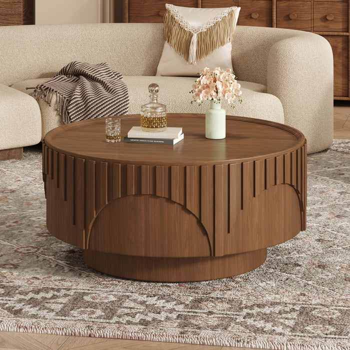 Round Fluted Drum Coffee Table With Sturdy Base For Living Room Hearth and Haven