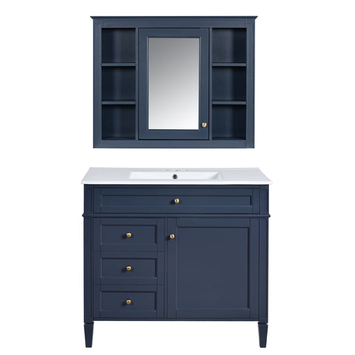 Bathroom Vanity With Mirror Cabinet, Single Sink With 2 Soft Closing Doors And 4 Drawers Hearth and Haven