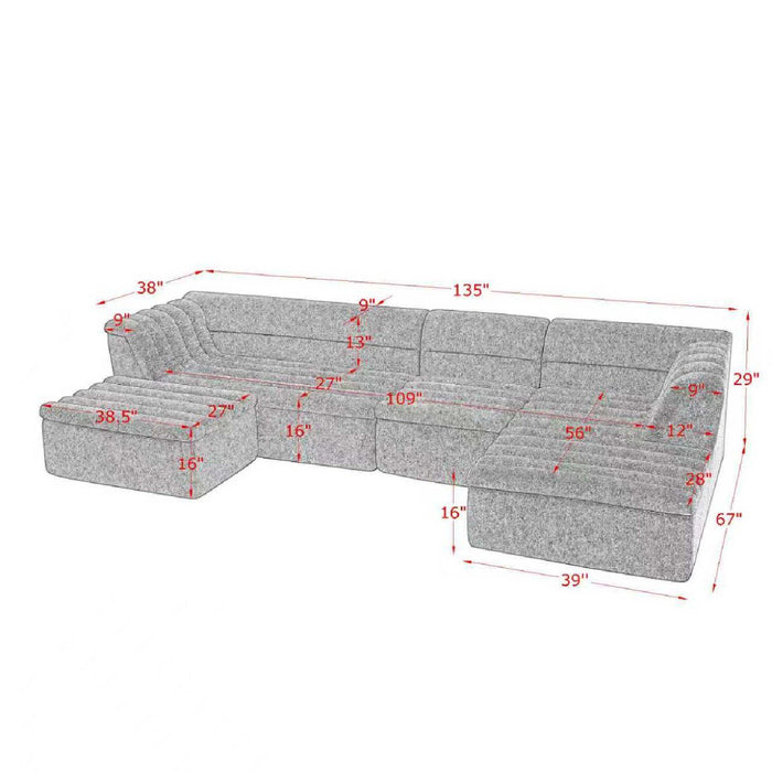Upholstered L-Shaped Modular Sectional Sofa With Chaise, Wave-Shaped Armrest Home Essentials