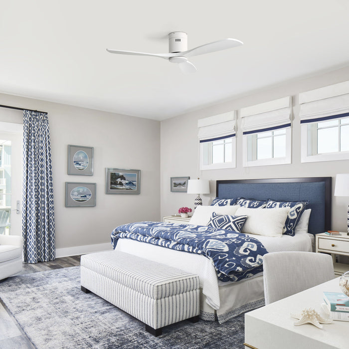 52" Flush Mount Ceiling Fan & Remote, No Light, 3 Blades, 6 Speed DC Motor For Indoor Patio - White Daily Nest