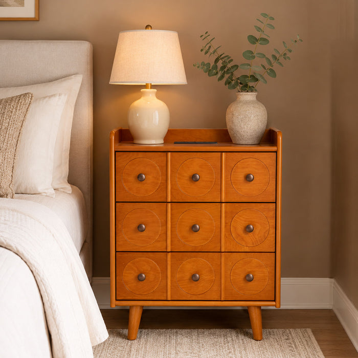 3 Drawer End Table With Charging Station For Bedroom - Natural Wood Home Essentials