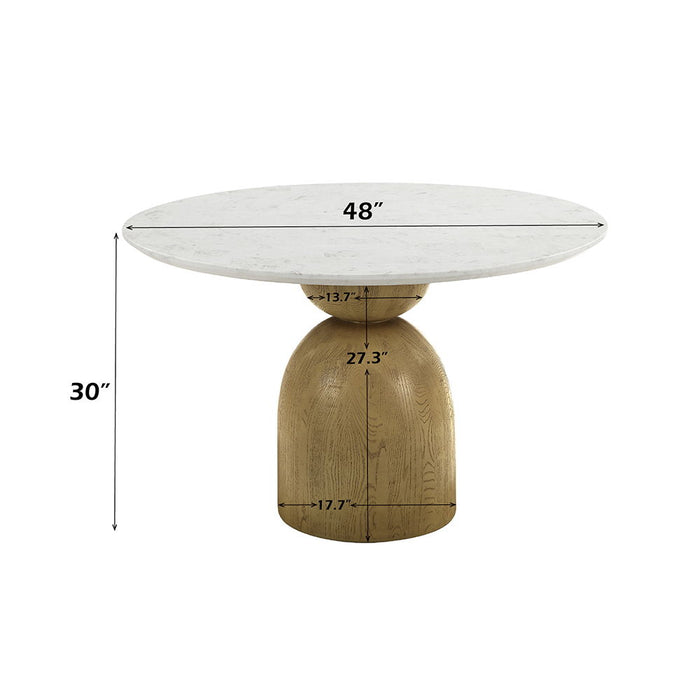 Kala - Round Dining Table With Marble Top - Natural Marble Top & Oak ACME