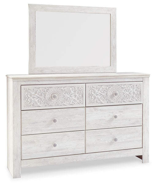 Paxberry - Dresser, Mirror - Medallion Drawer Pulls - Whitewash Signature Design by Ashley®