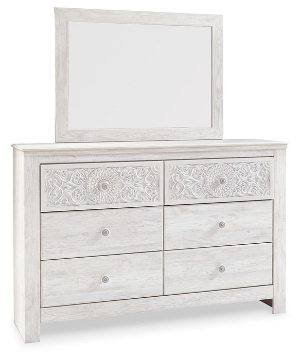 Paxberry - Dresser, Mirror - Medallion Drawer Pulls - Whitewash Signature Design by Ashley®