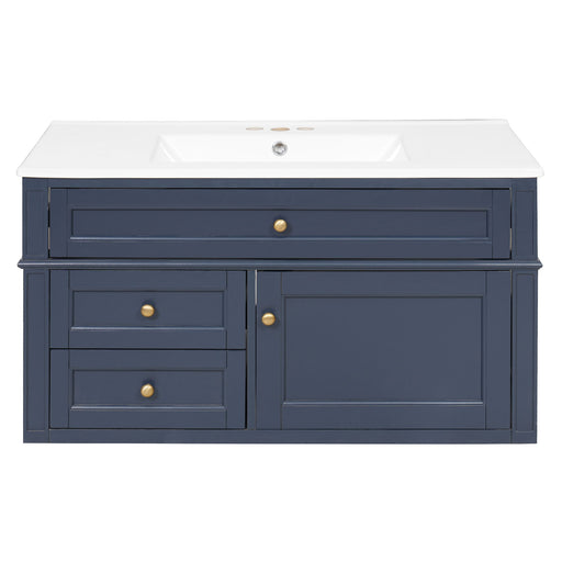 Modern Wall Mounted Floating Cabinet With Double Drawer And Sink Hearth and Haven