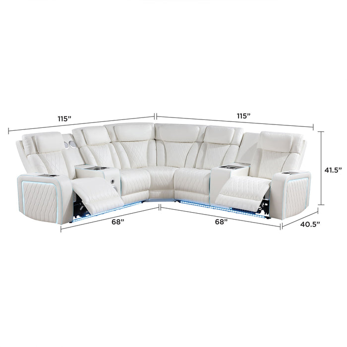 Electra - Power Recliner Sectional Sofa With Power Headrests, Console Loveseats, Wedge, LED Light Strip, Speakers Matrix Furniture Group