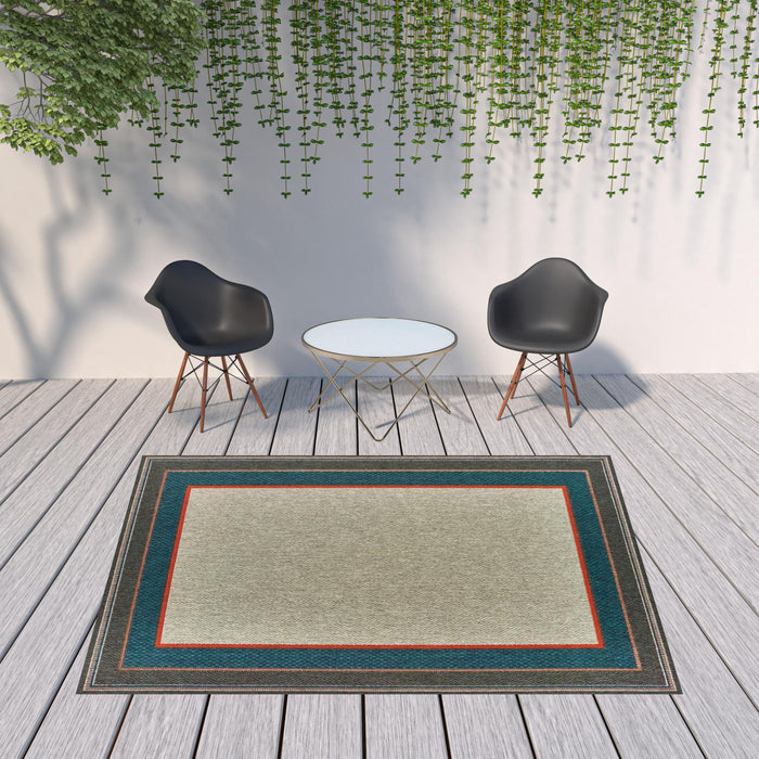 8' X 10' Stain Resistant Indoor / Outdoor Area Rug - Blue / Gray