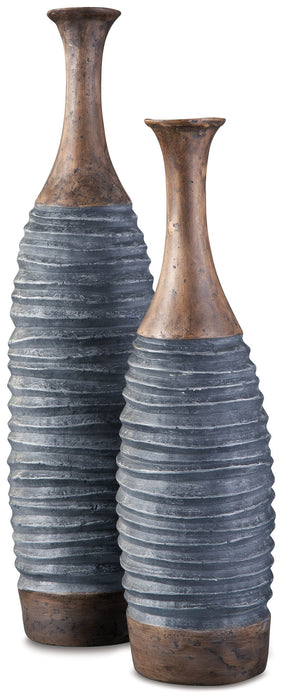 Blayze - Vase Set (Set of 2) - Antique Gray / Brown Signature Design by Ashley®