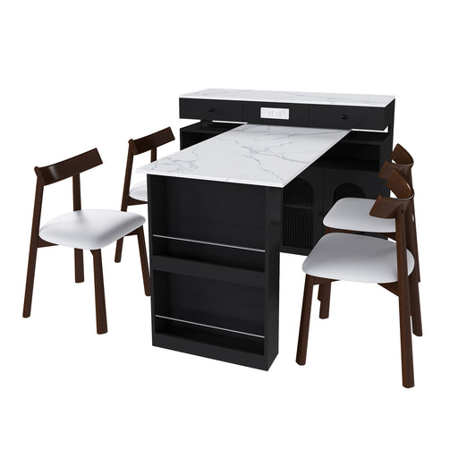 Retro Kitchen Island Set With Chairs, Extendable & Rotating Table, 4 Drawers & Door Cabinets Home Essentials