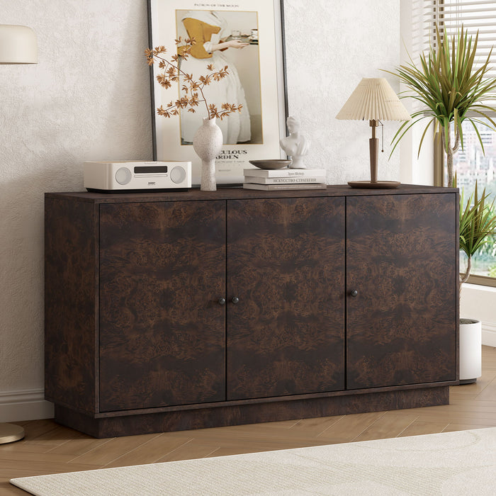 U - Style Wood Pattern Storage Cabinet With 3 Doors, Suitable For Hallway, Entryway And Living Rooms - Black Brown