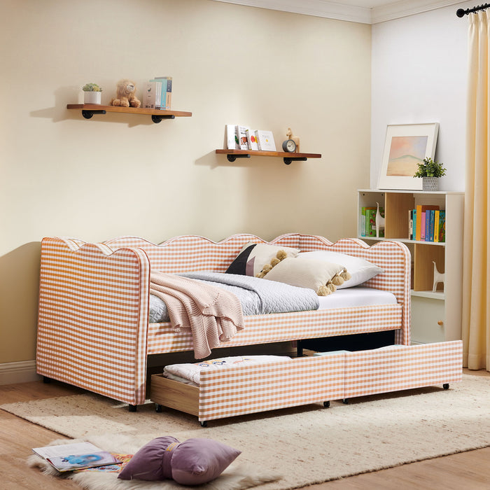 Gingham Daybed With USB Charging Port, Wave-Shaped Design Home Essentials