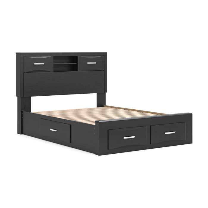 Stabotta - Queen Bookcase Bed With Storage Footboard And 2 Under Bed Storage Units - Black Signature Design by Ashley®