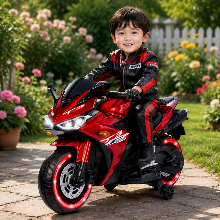Kids 12V Motorcycle With Training Wheels, Manual Throttle, And Lighting Wheels For Boys And Girls Ages 3-6 - Red Daily Nest