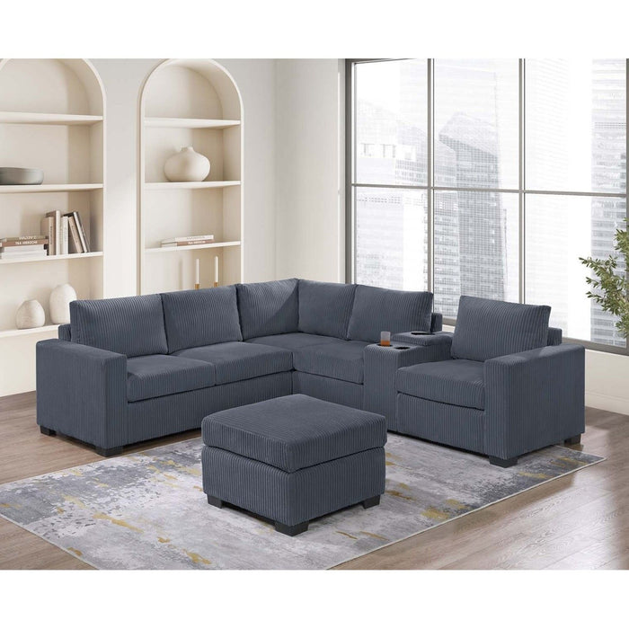 Contemporary L-Shaped Sectional Set With USB Console & Ottoman Home Essentials