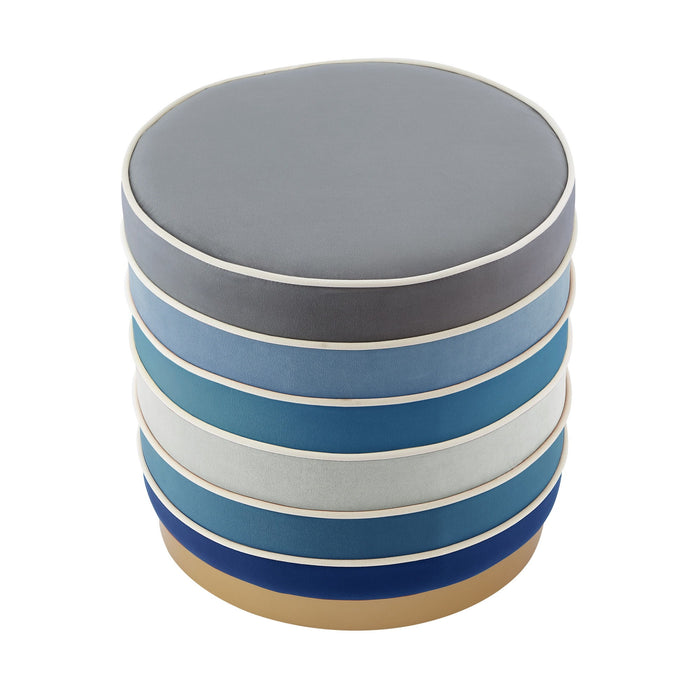 Velvet Round Striped Ottoman - Blue / Gold