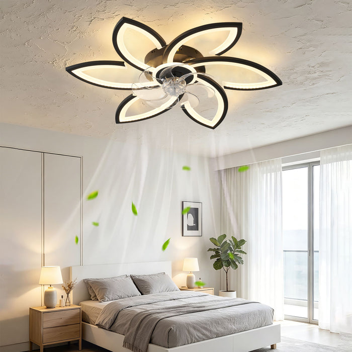 30" Flower 6 Speed Ceiling Fan With Remote Controlled LED Lights, Low Profile Flush Mount Fan Daily Nest