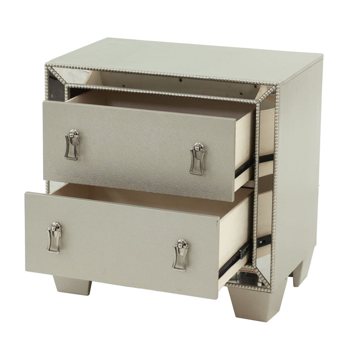 Nightstand With 2 Drawers And Mirror Accent - Silver Home Essentials