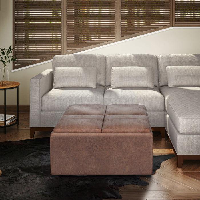 Avalon - Square Coffee Table, Storage Ottoman Simpli-Home