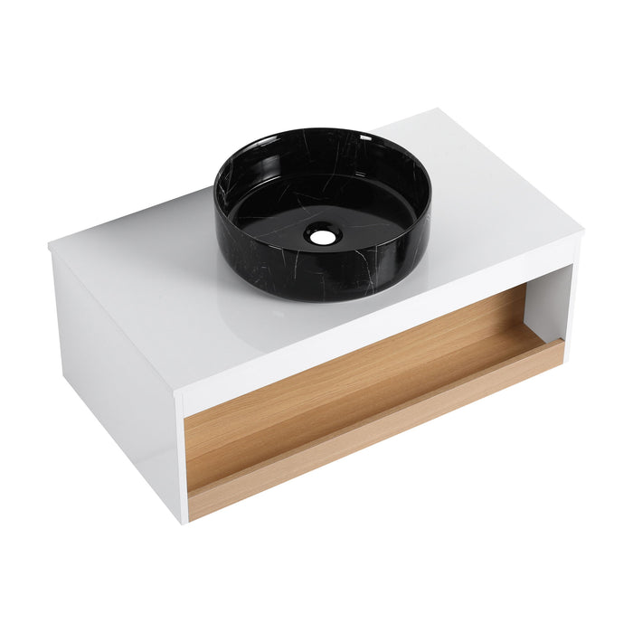 Floating Bathroom Vanity With Vessel Sink With Open Shelf Storage Home Essentials