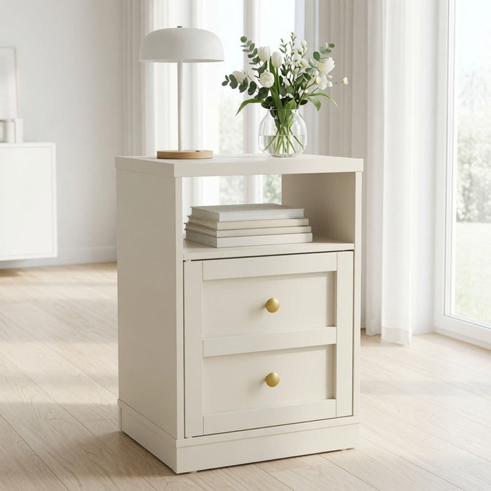 Nightstand With Door & Shelf, 2 Drawer Side Table Home Essentials