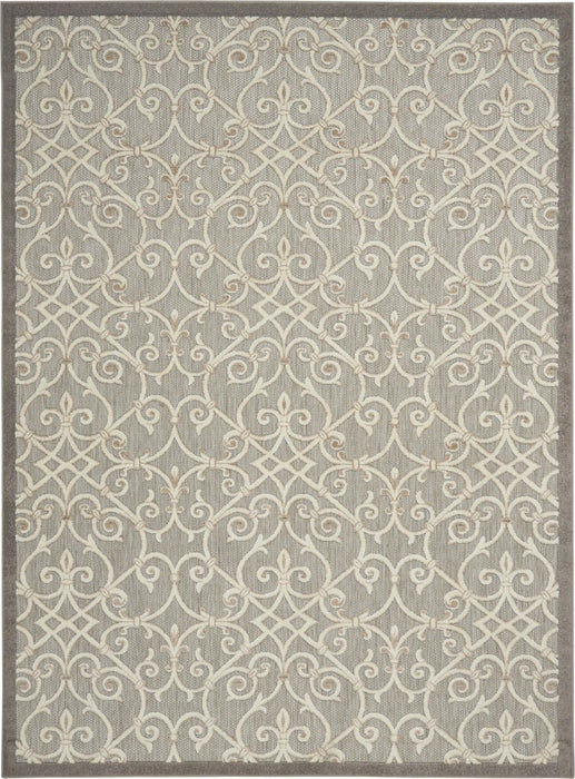 8' X 11' Floral Indoor / Outdoor Area Rug - Gray / Ivory